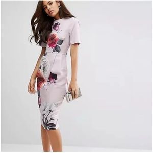 ASOS Petite Floral Sheath Dress V Back Purple Size US 2 XS